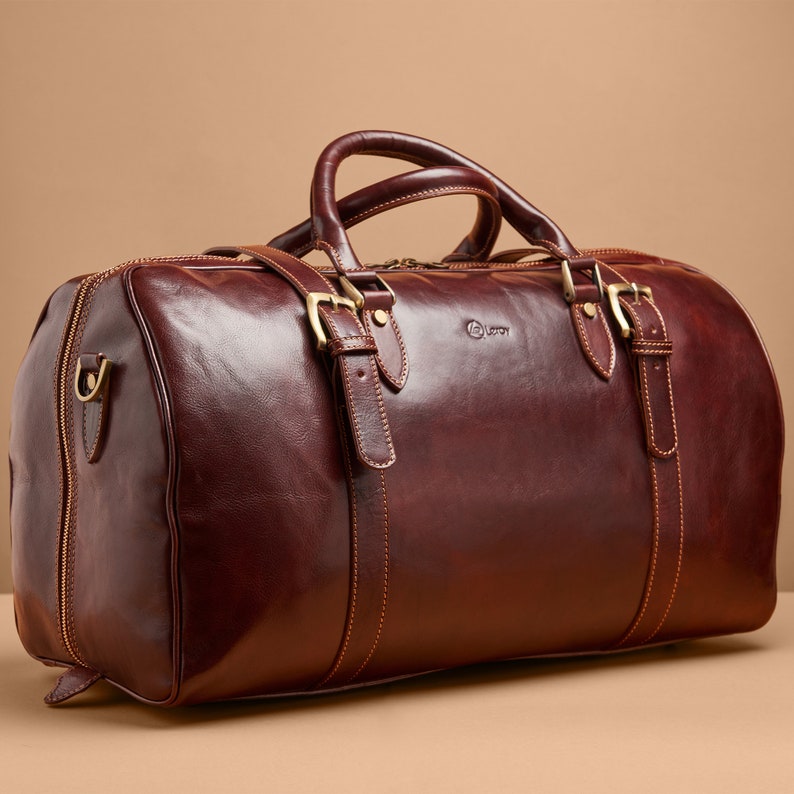 Mens Luxury Leather Duffle Bag, Genuine Leather Coach Travel Duffle Bag Mens, Expensive Premium Quality Leather Weekender Duffle Bag Mens image 5