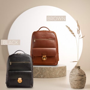 Men's Modern Leather Rucksack, Italian Leather Bookbag, Travel Rucksack, Genuine Leather Backpack, Business Briefcase for Him, Birthday Gift image 9