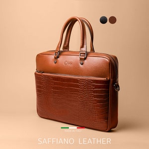 Brown Leather MacBook Pro Holder, Leather Briefcase, Laptop Bags With Strap, Leather Travel Bag, Leather Luggage