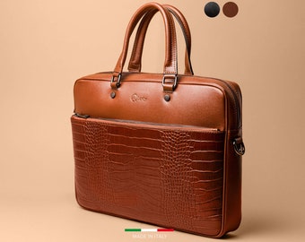 Brown Leather MacBook Pro Holder, Leather Briefcase, Laptop Bags With Strap, Leather Travel Bag, Leather Luggage