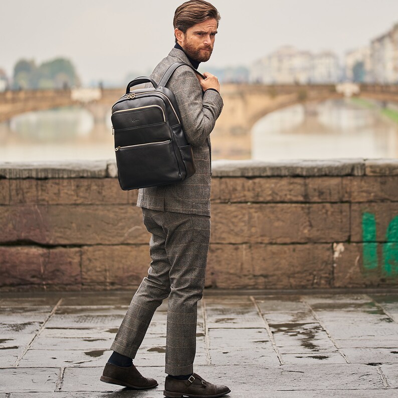 Men#39;s Leather Pack Black Bookbag For Very popular Ru Rustic Over item handling ☆ Him