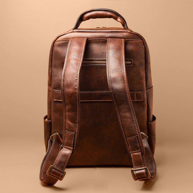 Brown Leather Mens Commuter Backpack, Business Office Work Backpack or Laptop Bag Mens, Elegant Minimalist Carry On Overnight Rucksack Mens image 5