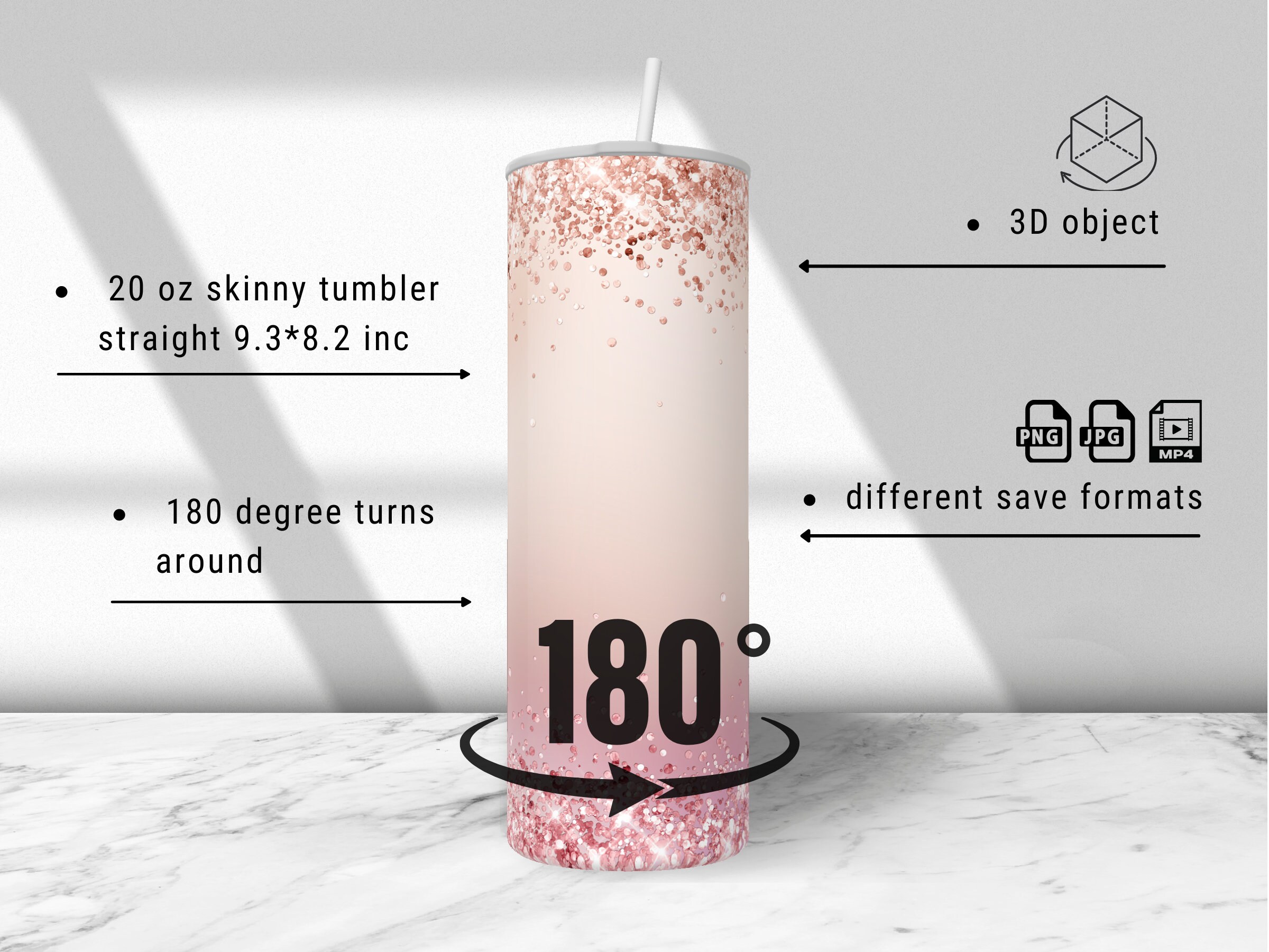 3D animated tumbler mockup 20 oz skinny tumbler for your
