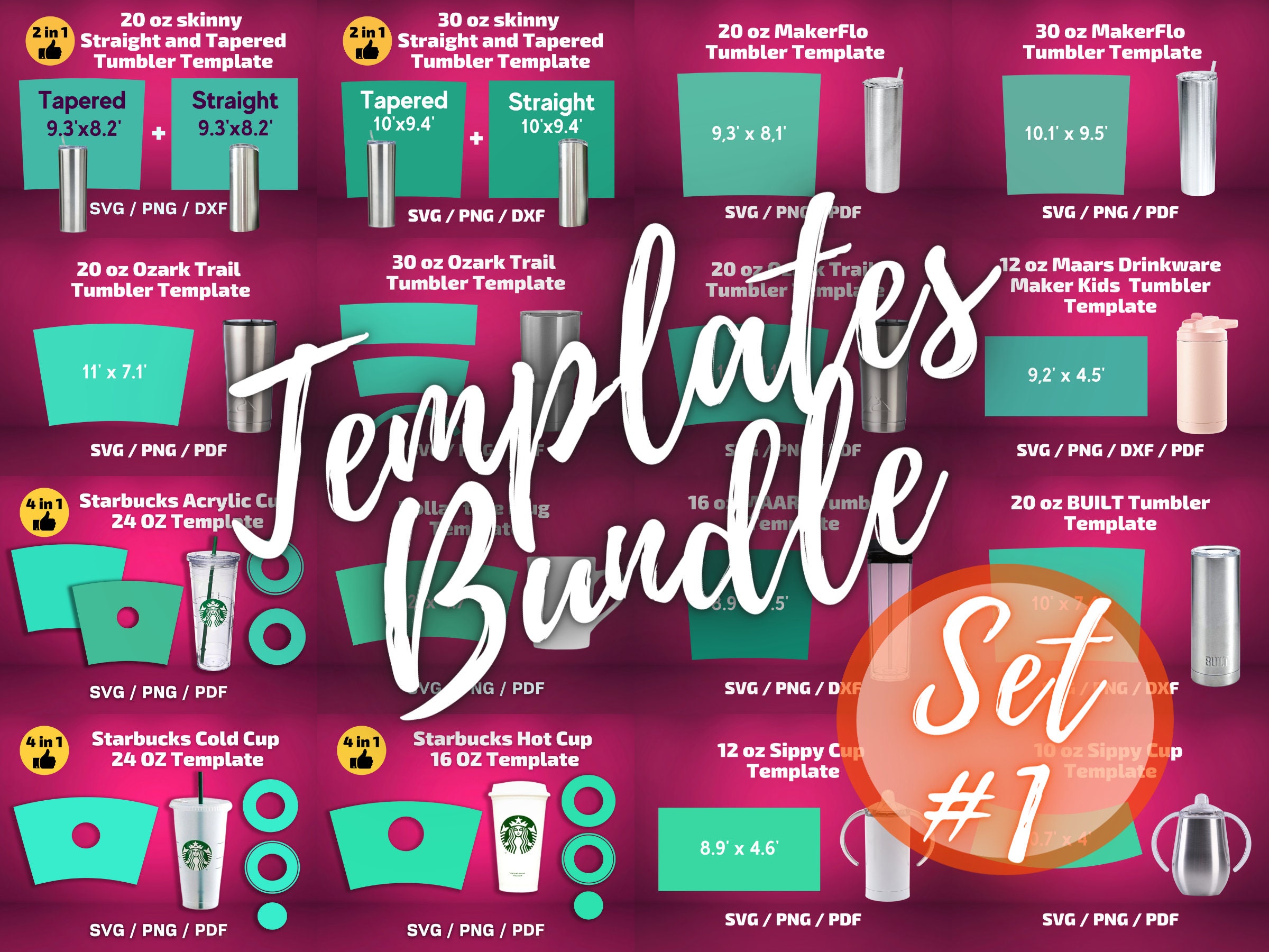 Templates Bundle#1 for tumbler wrap Full Wrap For tumbler Cut File fo…