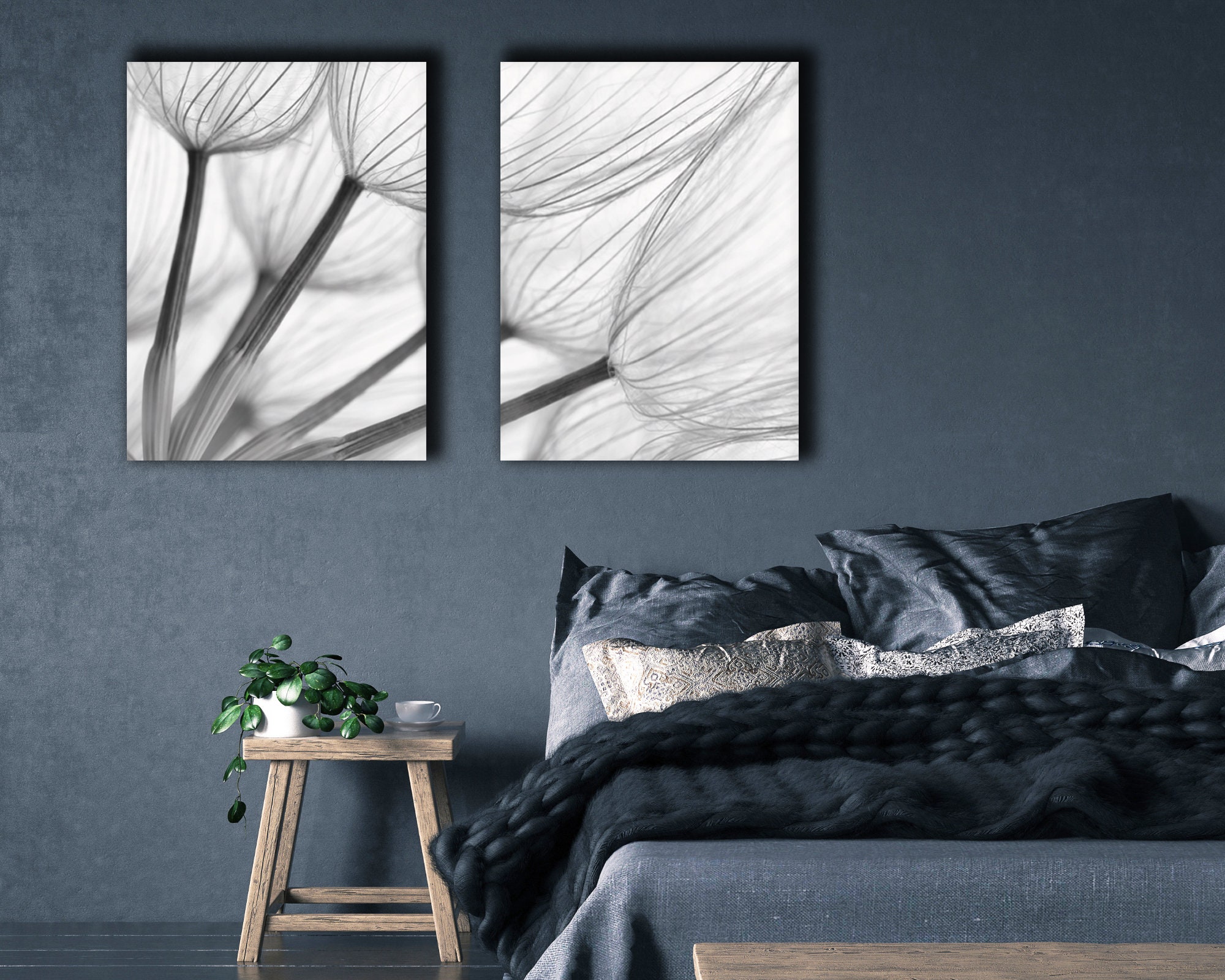 Bedroom wall decor over the bed 2 black and white photo Etsy
