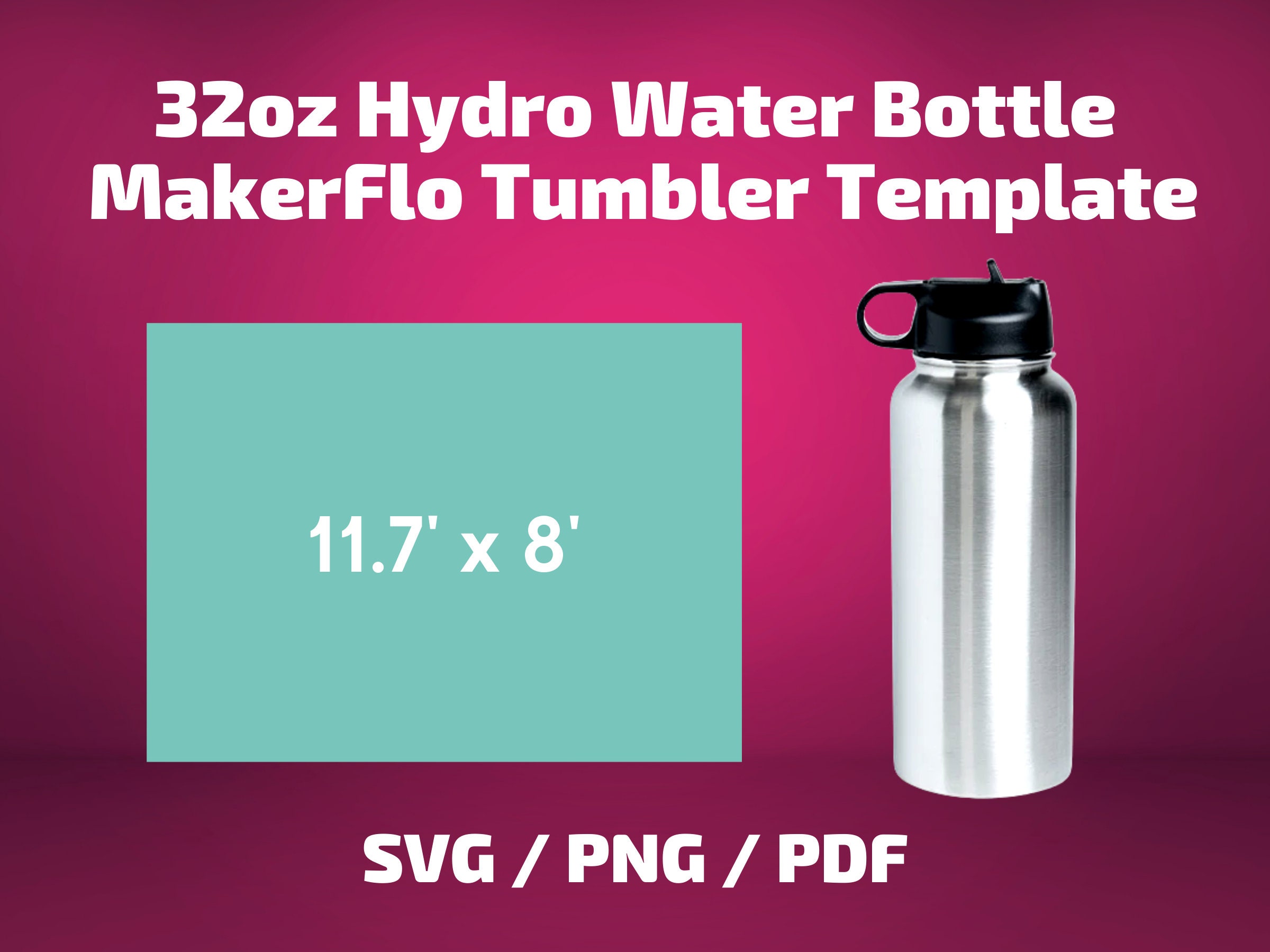 Makerflo 32oz Hydro Water Bottle template Full Wrap for Etsy