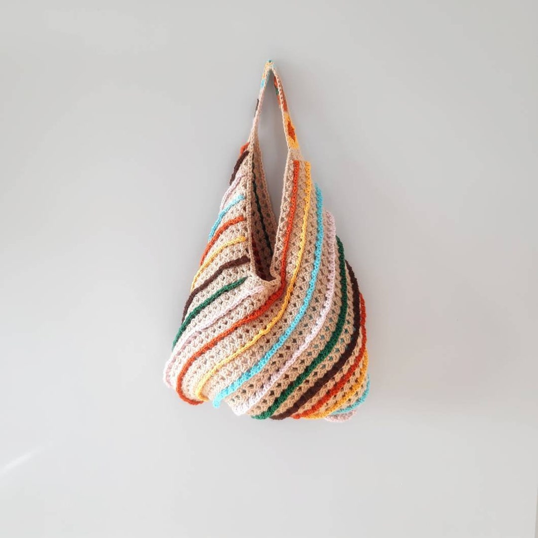 Handmade Crochet Tote Bag – Colorful Striped Hobo Shoulder Bag – Eco ...