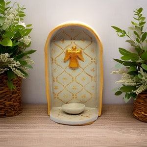 Handmade Clay Ceramic Arched Hanging Wall Candle Holder/Customizable Treasure Altar/Hanging Wall Shelf Shrine/Pottery Decor/Gift for her/mom