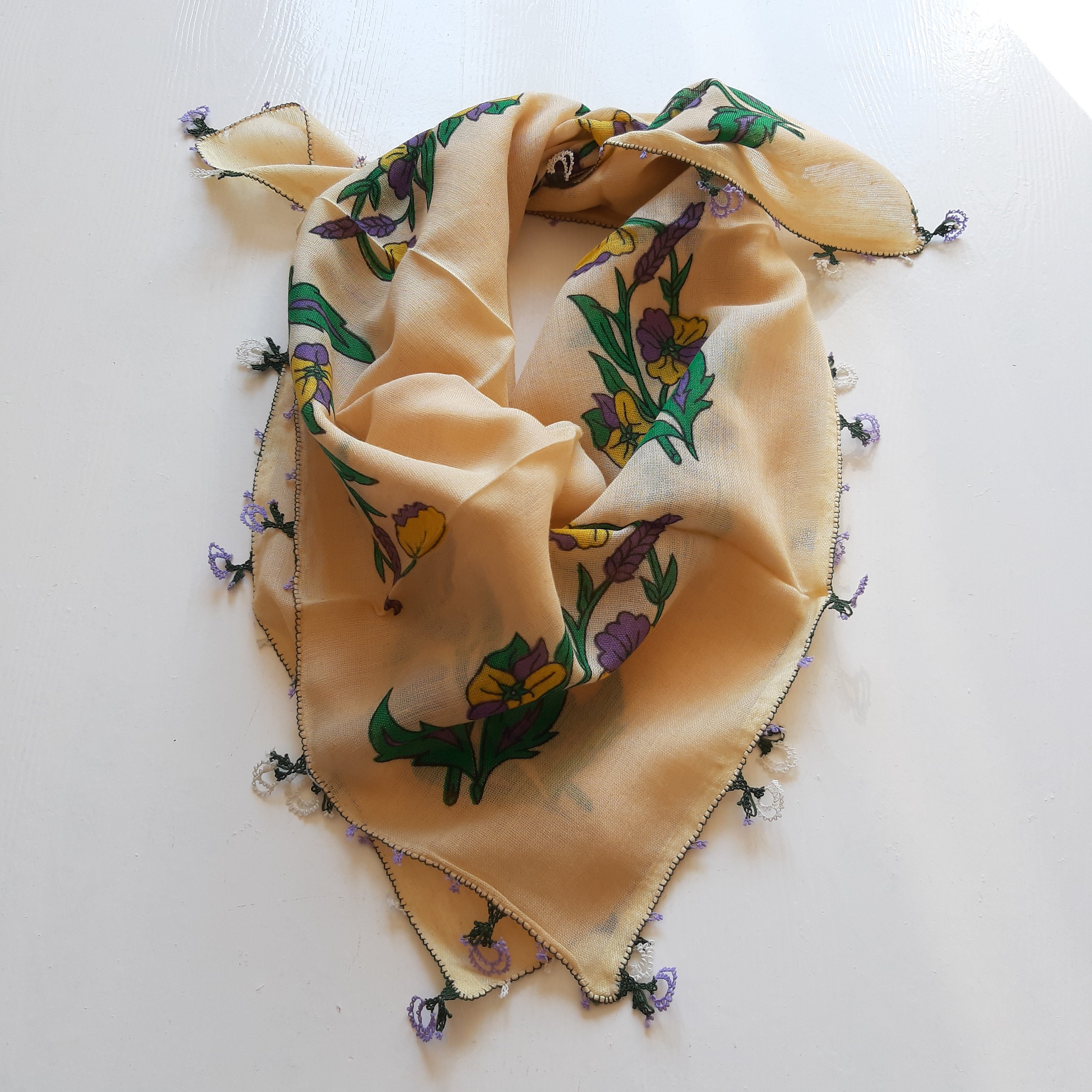 Vintage Turkish Silk Oya Scarf Floral Needlepoint - Etsy