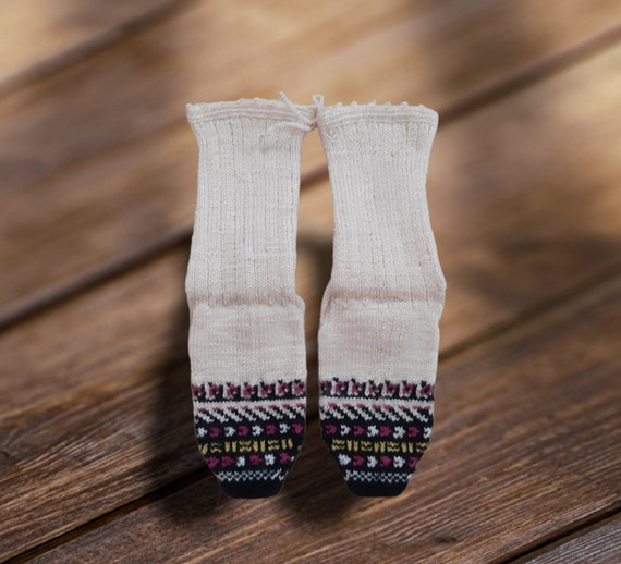 Cozy Handknitted Turkish Wool Socks, Vintage Long… - image 1