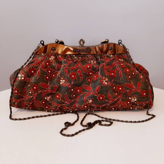 Vintage Beaded Woven Fabric Elegant HandBag, Shou… - image 4