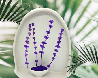 Handmade Clay Ceramic Lavender Flower Imprint Hanging Wall Shelf/Candle Holder Altar/Pottery Shrine/Curiosity Cabinet/Gift for her/mom