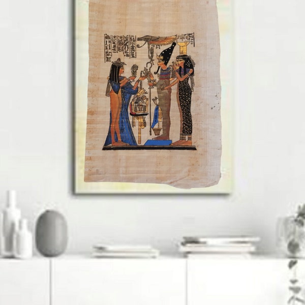 Vintage Authentic Egyptian Genuine Hand Painting Papyrus Art Work of Ancient Egypt, Unframed Papyrus Home Wall Decor, Christmas Gift for him