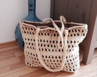 Ecofriendly Handmade Natural Jute Crochet Tote Bag, Mothers day gift, Women Shoulder Bag, Knitted Beach Bag, Hand Woven Large Market Bag