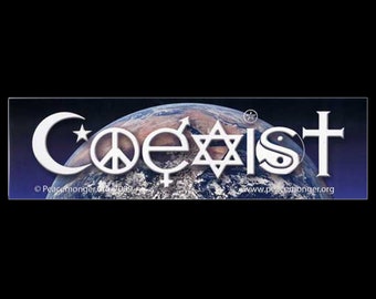 Coexist Over Planet Earth BUMPER STICKER or MAGNET 3" x 11.5"