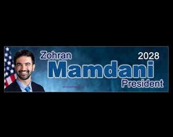 Zohran Mamdani President 2028 Blue BUMPER STICKER or MAGNET