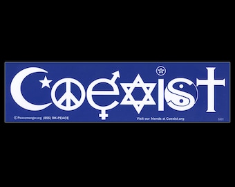 Mini PEGATINA o IMÁN PARA NEVERA Coexist 1.5" x 5.5"