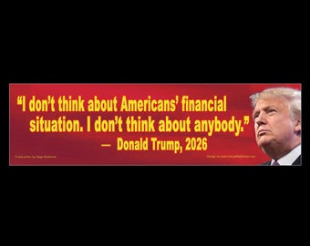 I don't think about Americans' financial situation. Trump quote BUMPER STICKER or MAGNET 3" x 11.5"