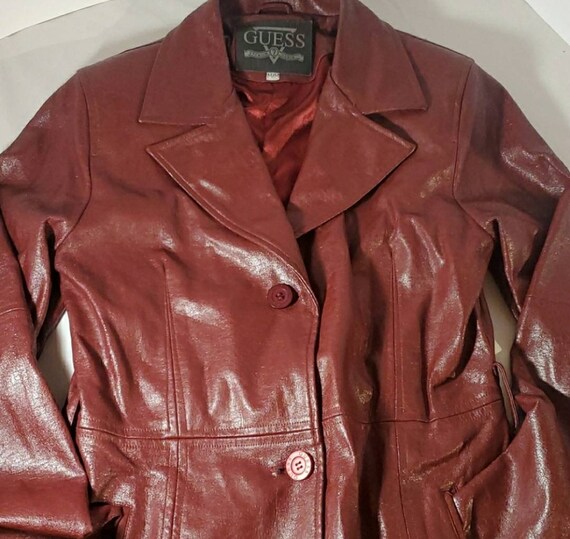 Guess Red Faux Leather Duster