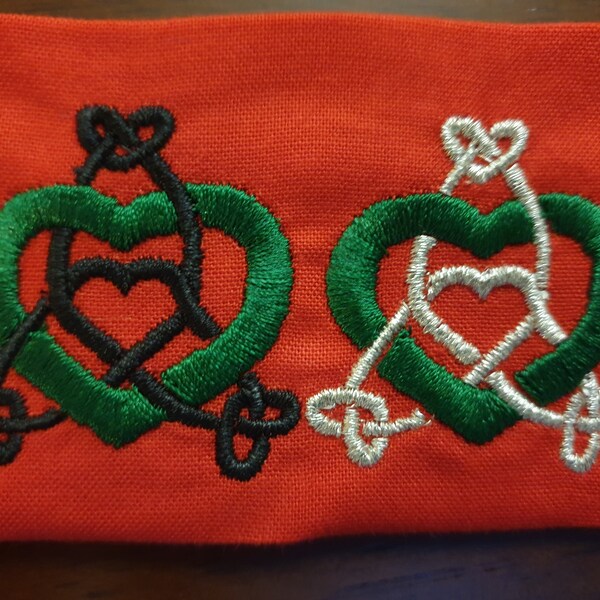 Personalised Handfasting Band With Rows of Symbols, Finished With a Charm and Tassel at Each End