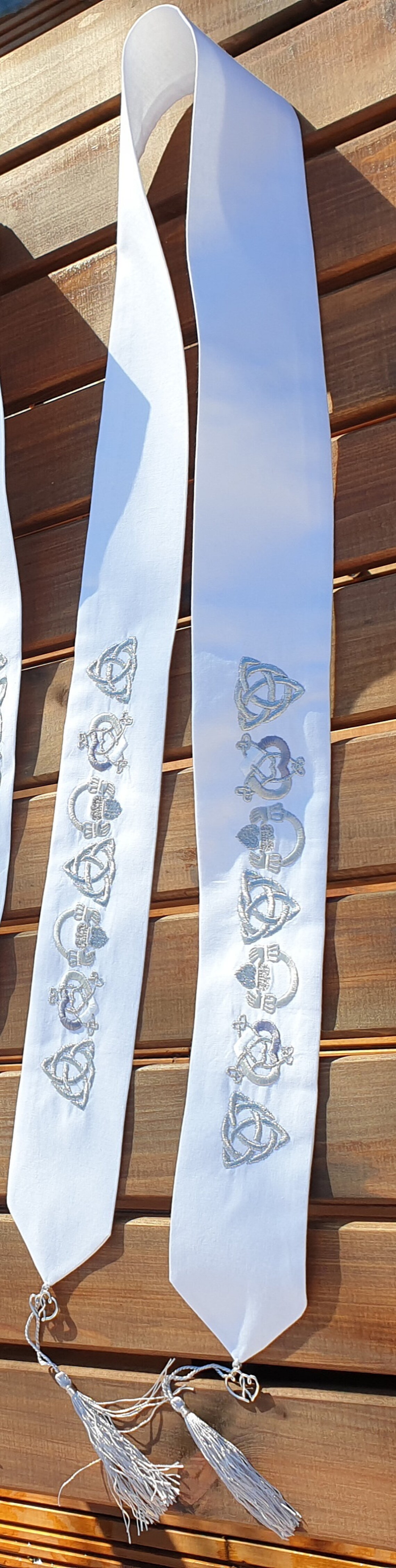 Personalised Handfasting Band With Rows of Symbols, Finished With a Charm and Tassel at Each End