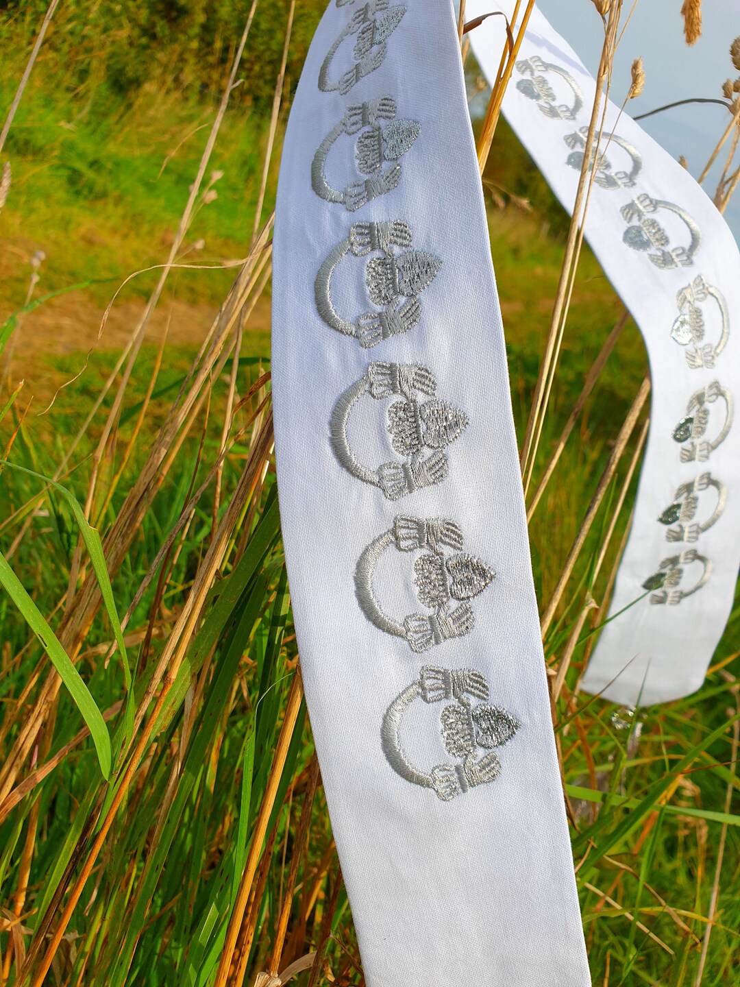 White Cotton Handfasting Band for Weddings in Traditional Irish Claddagh Design Embroidery Etsy