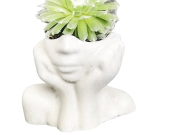 Handmade Concrete Face Planter: Modern Succulent Pot
