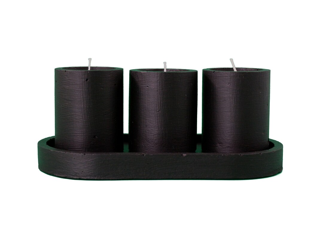 Candles Scented 4pcs Gift Set Black 3pc Candle 1pc Tray Plate Vegan Eco