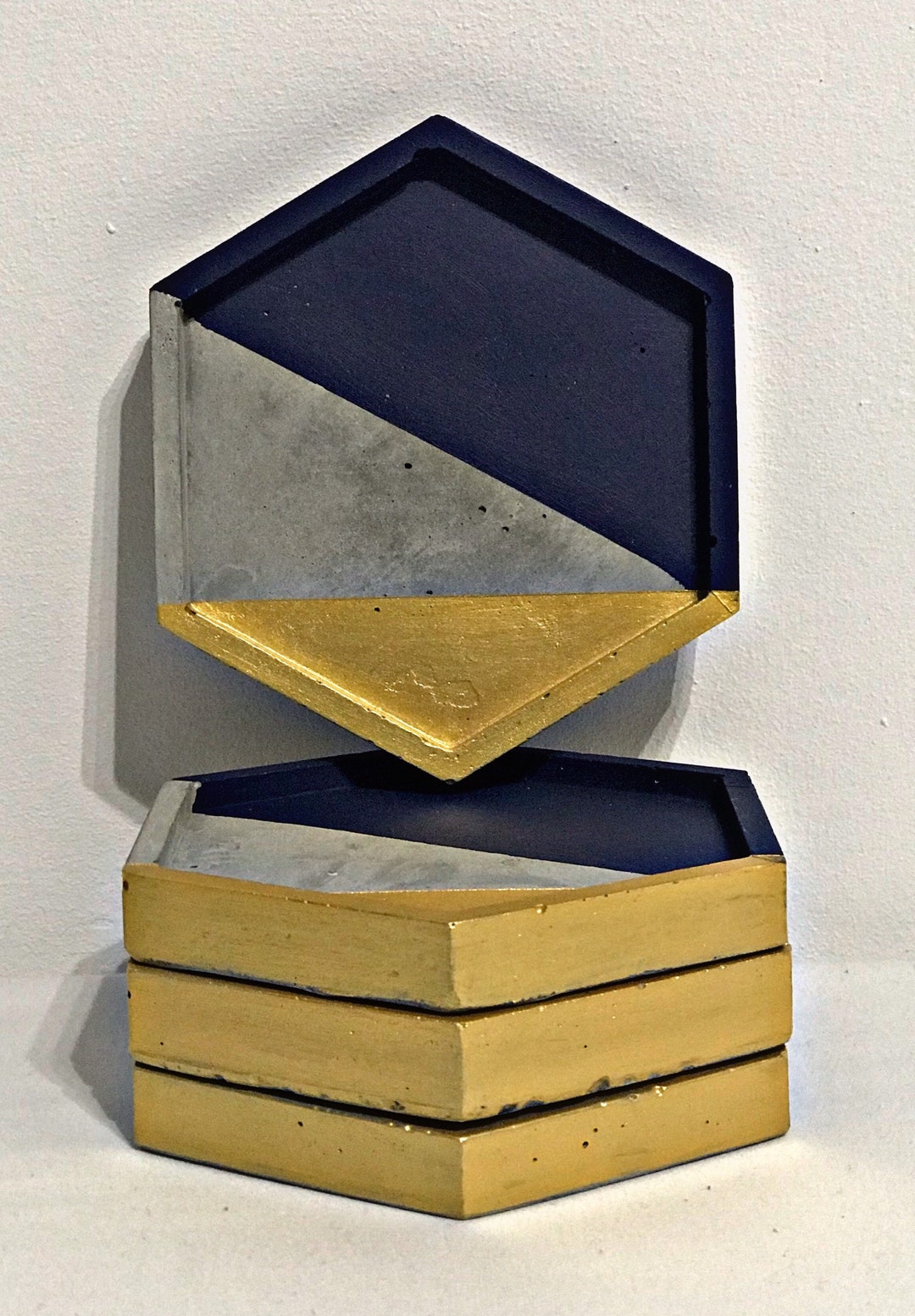 Set of 4 Pcs Hexagon Hexagonal Handmade Concrete Coaster Sparkle Marble