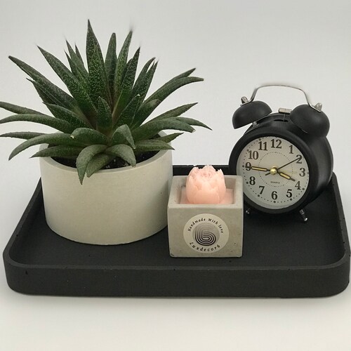 Black Concrete Large Rectangle Decorative Tray Handmade Home Etsy