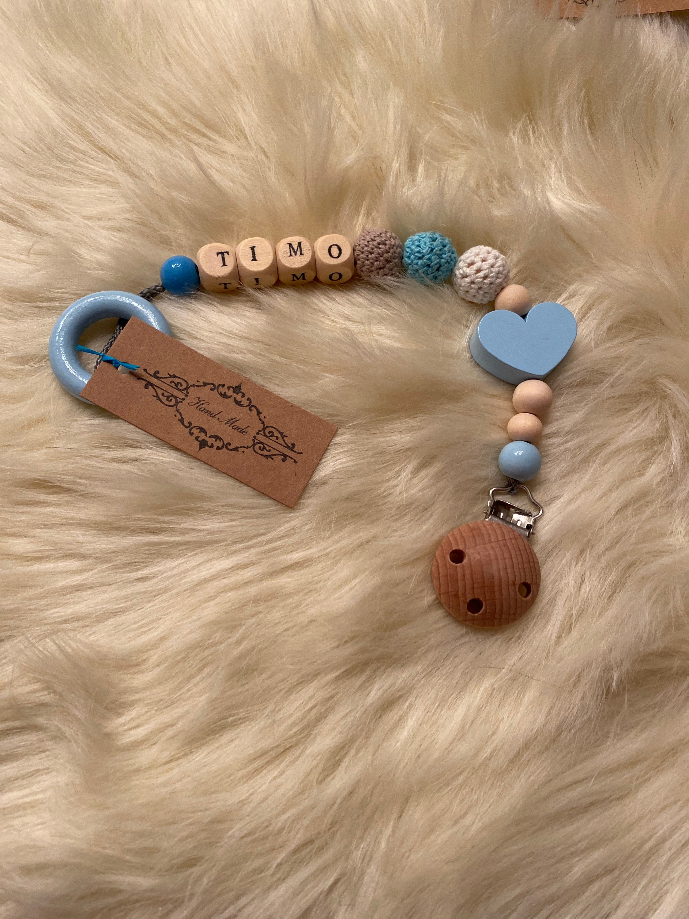Pacifier chain with crochet beads and namepersonalizable. Etsy