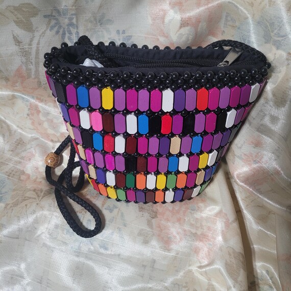 Handcrafted Multi Color African Wood Beaded Purse With an Almost