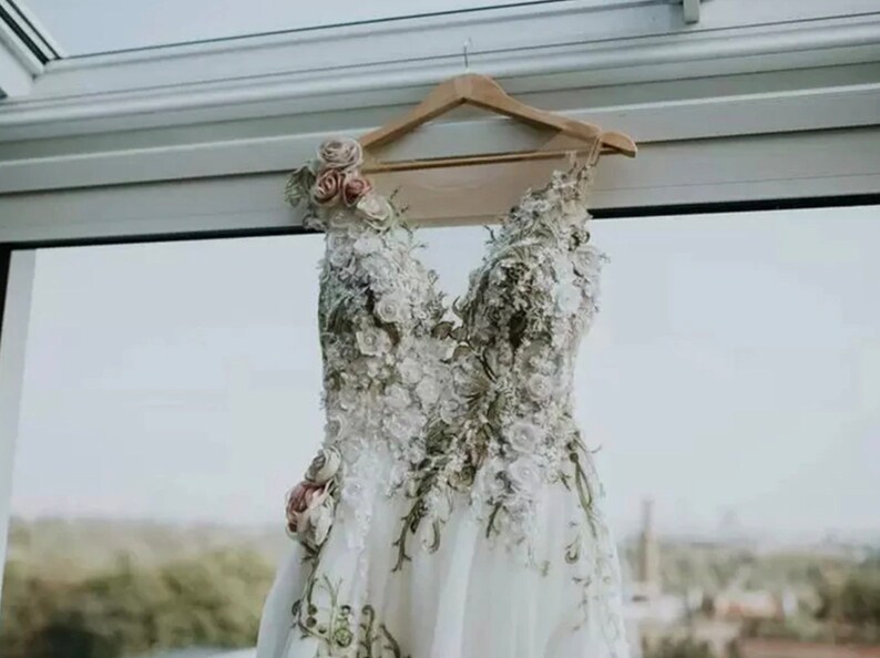 Bohemian Wedding Dress 3D Flower Leaf Lace Wedding Dresses Etsy
