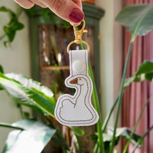 Goose Embroidered Keychain | Gift for Bird Lovers | Handmade Silly Goose Keychain | Cottagecore Key Fob | White Goose Cute Vinyl Key Fob