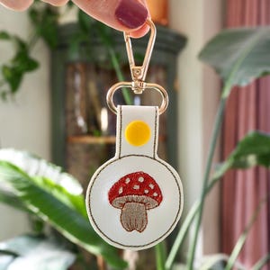 Mushroom Embroidered Keychain | Gift for Plant Lover | Handmade Mushroom Keychain | Book Bag, Backpack, Bag Charm | Earthy Mushroom Keychain