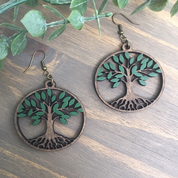 Wooden Tree Earrings || Wooden Tree of Life Earrings || Wooden Earrings