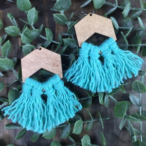 Teal Macrame Earrings || Macrame Earrings