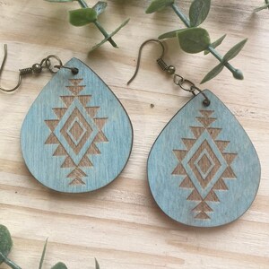 Teardrop Wood Earrings || Aztec Print Wood Earrings || Tribal Print Wood Earrings || Southwest Print Wood Earrings