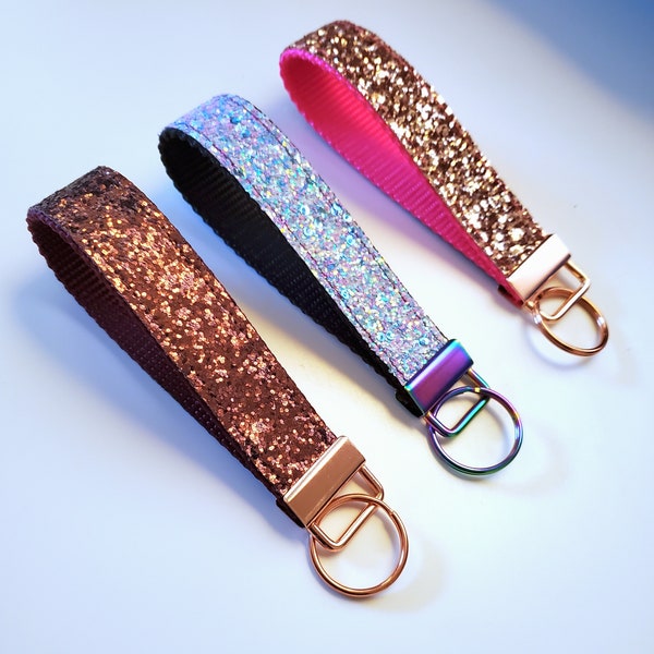 Glitter Wristlet Keychain / Rose Gold Keychain / Brown Keychain / Purple Keychain / Glitter Accessories / Sparkly Keychain