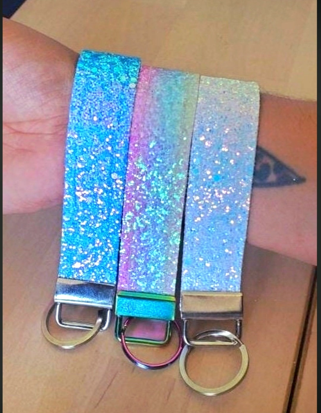 Glitter Wristlet Keychain / Iridescent Wristlet Keychain / Pastel
