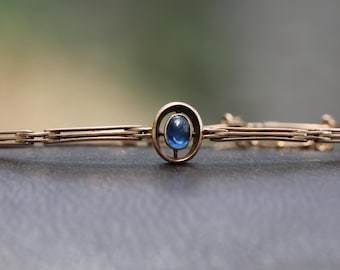 Bracciale antico in oro 15 carati con zaffiri cabochon, 6"