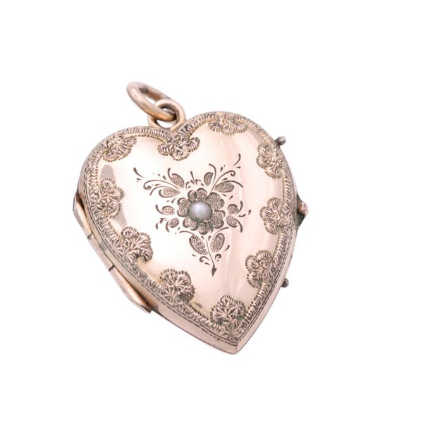Antique 9ct Gold Heart Locket | Pearl Set Flower | Keepsake | Victorian c.1890
