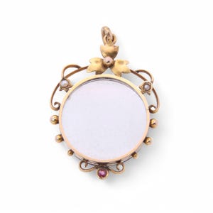 Antique 9ct Gold Pearl & Ruby Open Face Locket
