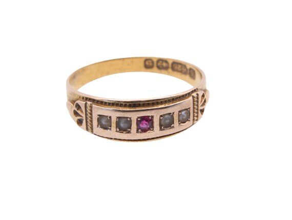 Antique 15ct Gold Ruby & Pearl Gypsy Ring - image 6