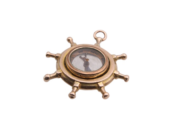 Antique 9ct Gold Ship Wheel Nautical Compass Pend… - image 6