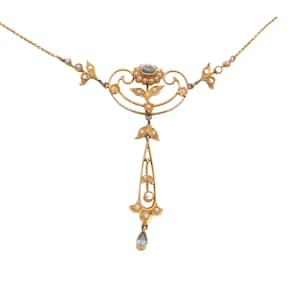 Antique 15ct Gold Topaz & Pearl Necklace Pendant