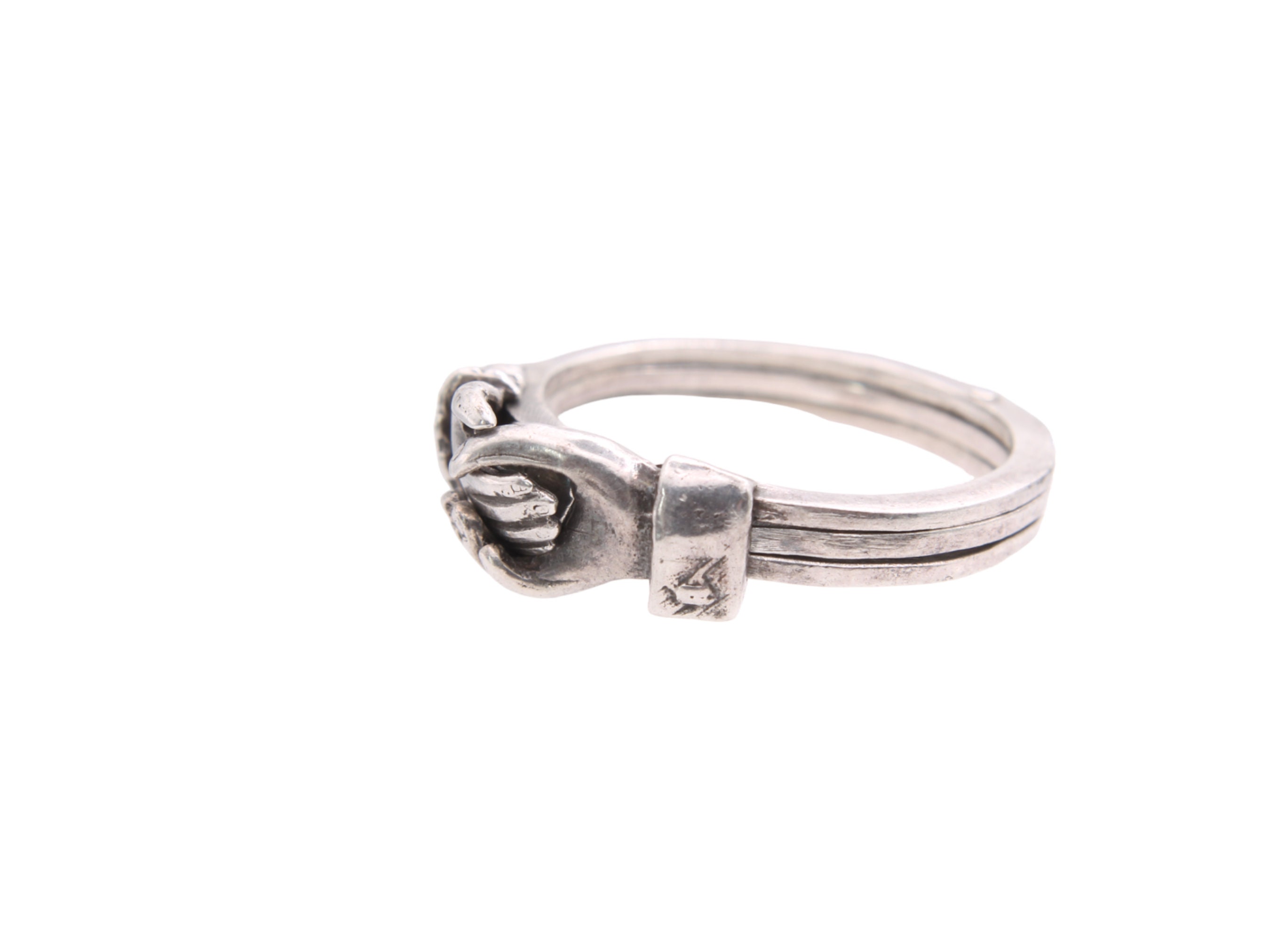 【CTHY】HIGH-END GIMMEL RING Victorian Sterling Silver Fede Gimmel 3 part Clasped Hand Ring