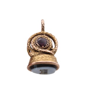 Antique 18ct Gold Snake Garnet Pendant With Banded Agate