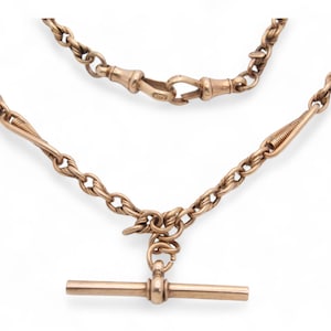 Antique 9ct Gold Trombone Lovers Knot Link Albert Watch Chain, 13.5&quot;