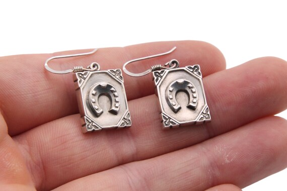 Antique Victorian Silver Horseshoe Drop Earrings … - image 5